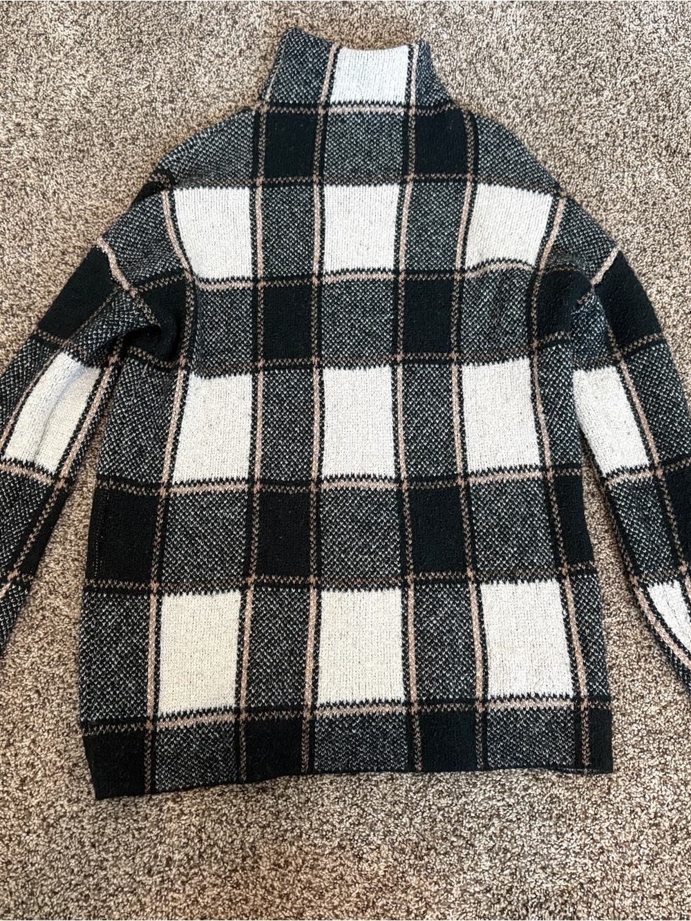 Christian Siriano Women Black and White Checked Turtleneck Sweater